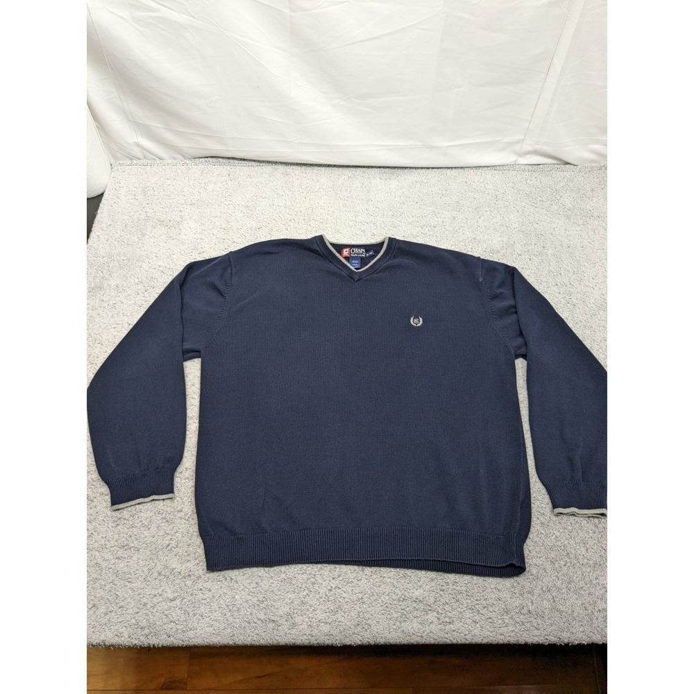Chaps Ralph Lauren Sweater Tight Knit Navy Blue Mens‎ XL Preppy Y2K Ivy League